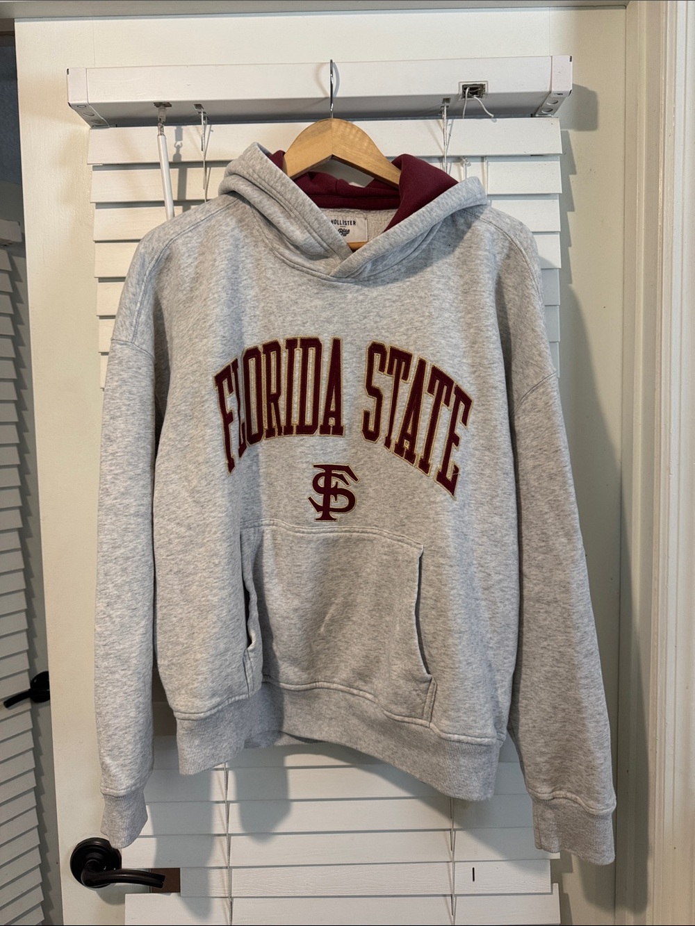 Hollister Gray Hooded Sweatshirt with Garnet Lettering